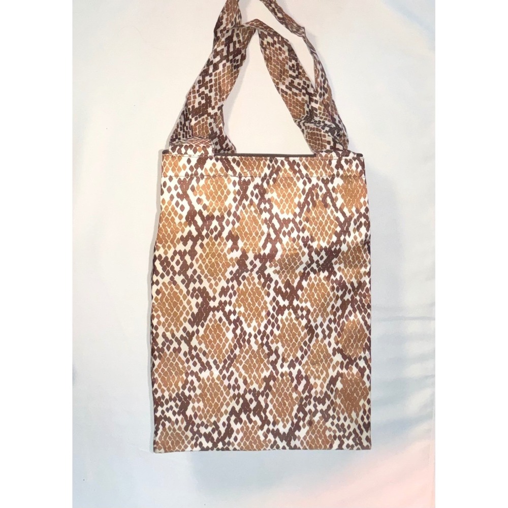 Sachi Insulated Lunch Tote Bag Snakeskin Print Brown Tan Foldable Zippered